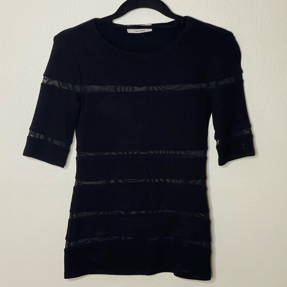 BAILEY/44 Black Mesh Stripped Top